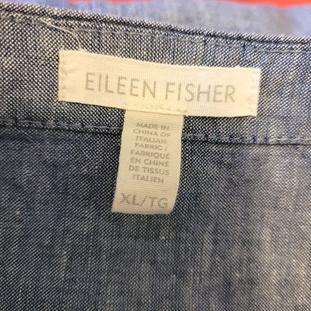 Eileen Fisher Blue Relaxed Linen Button-Front Top - Picture 4 of 5